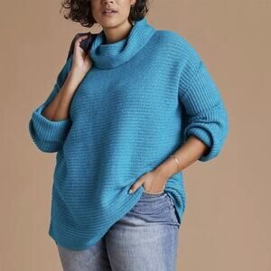 Anthropologie Pilcro Aqua Blue Turtleneck Sweater Cozy Oversized Slouchy Medium